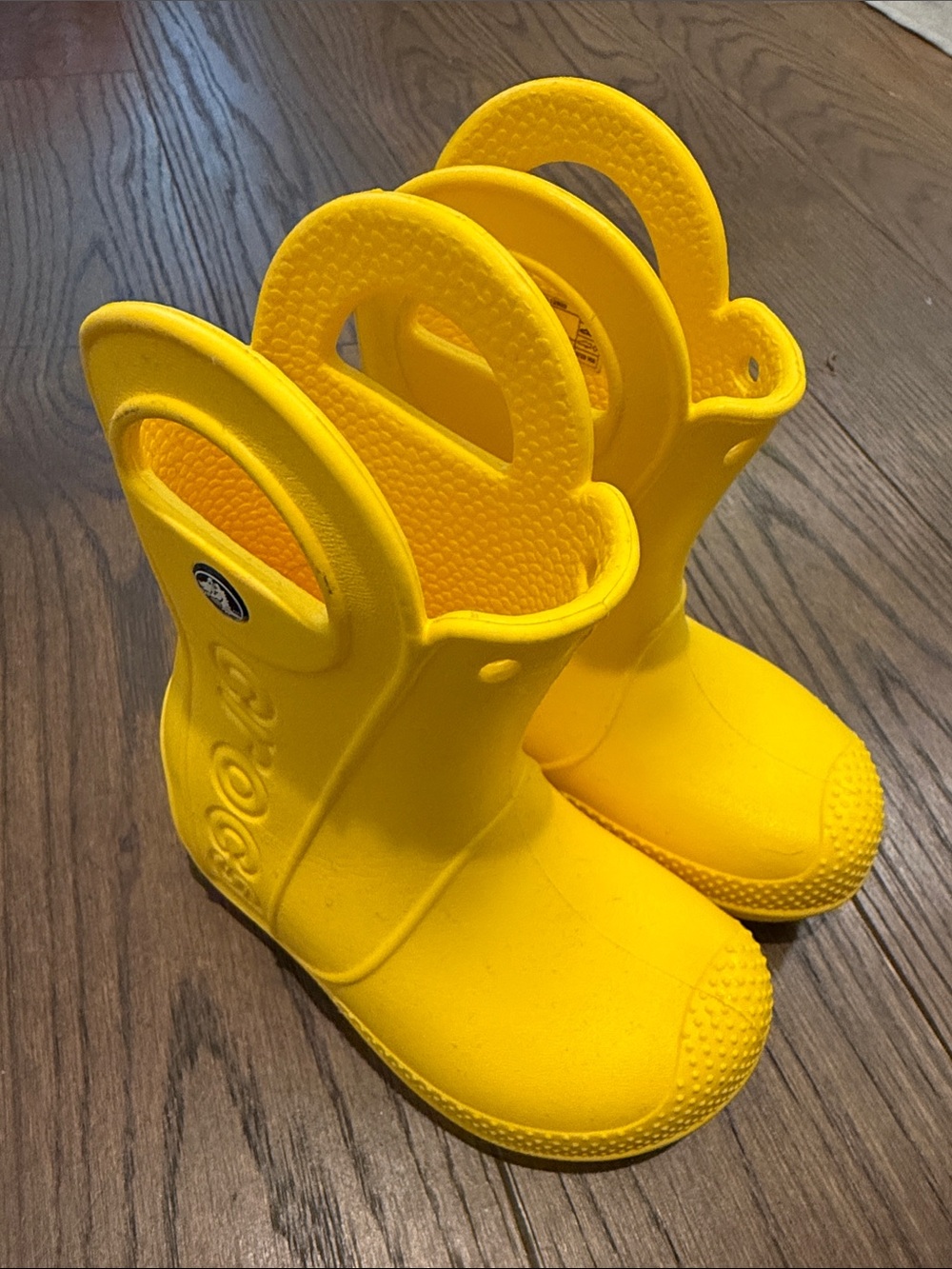CROCS Bright Yellow Kids Rain Boots with Easy Grab Handles